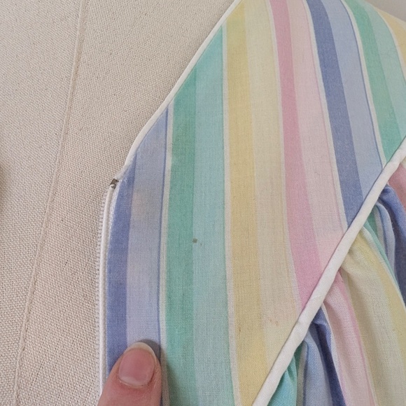 90's Striped Duster Pastel Wide Angel Sleeve Midi Zipper Front V-Neck 3/4 Maxi - Picture 5 of 12